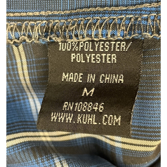 Kuhl Shirt Mens Medium Blue Button Down Eluxor Plaid Outdoor Hiking Lumberjack - Picture 8 of 11